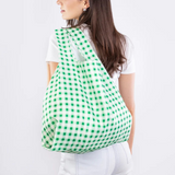KIND Reusable Shopping Tote Bag Medium Blurred Plaid Green