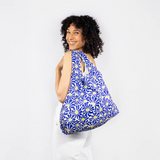 KIND Reusable Shopping Tote Bag Medium Abstract Flowers Blue