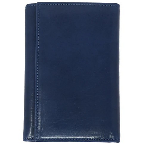 Floto Leather Venezia Long Tri-Fold Wallet Navy Blue