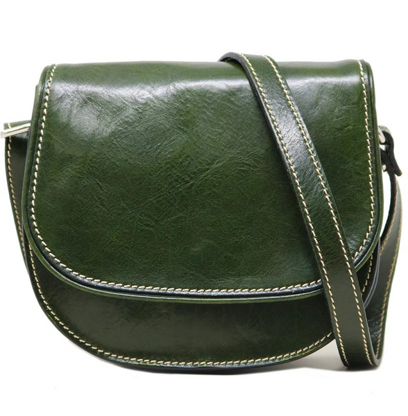 Floto Leather Chianti Crossbody Saddle Bag Green