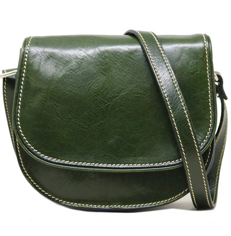 Floto Leather Chianti Crossbody Saddle Bag Green