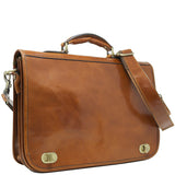 Floto Leather Roma Messenger Briefcase Wide Strap Olive Honey Brown