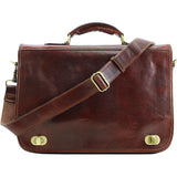 Floto Leather Roma Messenger Briefcase Wide Strap Vecchio Brown