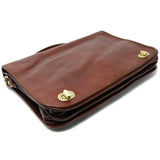 Floto Leather Roma Messenger Briefcase Wide Strap Vecchio Brown