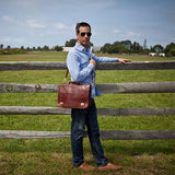 Floto Leather Roma Messenger Briefcase Wide Strap Vecchio Brown