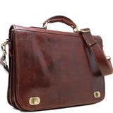Floto Leather Roma Messenger Briefcase Wide Strap Vecchio Brown