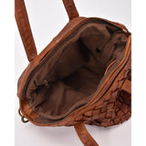 COBB & CO Stafford Leather Plaited Woven Tote Chocolate Brown