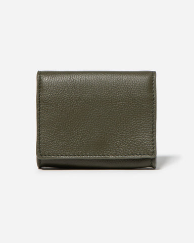 STITCH & HIDE LEATHER ELLIOT WALLET SNAP BUTTON OLIVE GREEN