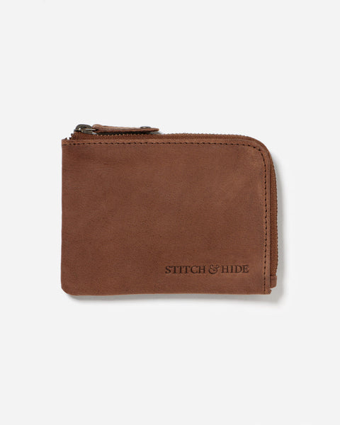 STITCH & HIDE LEATHER HENDRIX ZIP WALLET CAFE BROWN