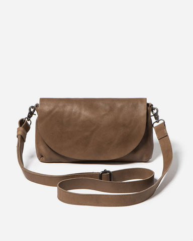 STITCH & HIDE LEATHER SYDNEY CLUTCH - FREE WALLET POUCH TAUPE