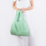 KIND Reusable Shopping Tote Bag Medium Blurred Plaid Green