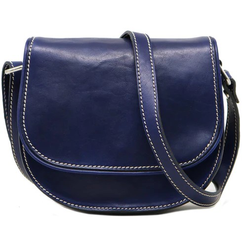 Floto Leather Chianti Crossbody Saddle Bag Blue