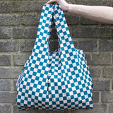 KIND Reusable Shopping Tote Bag Medium Checkerboard Teal