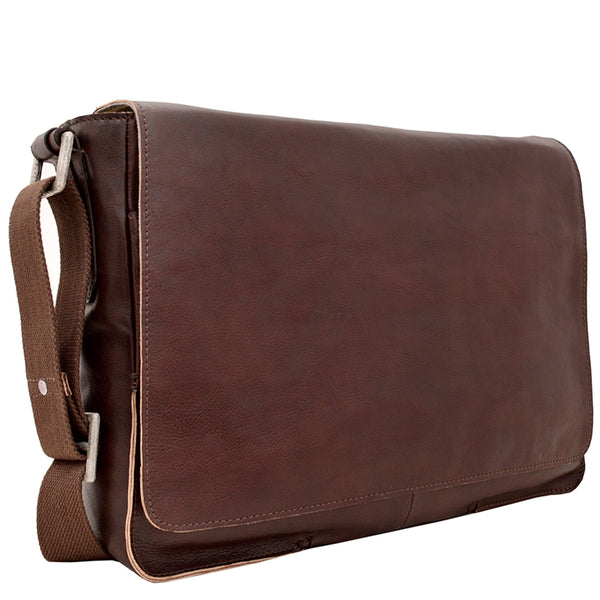Hidesign Fred Leather Business Laptop Messenger Cross Body Bag Brown