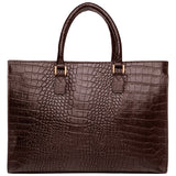 Hidesign Kester Leather Croc Embossed Briefcase Chocolate Brown