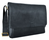 Hidesign Aiden Leather Business Laptop Messenger Cross Body Bag Black
