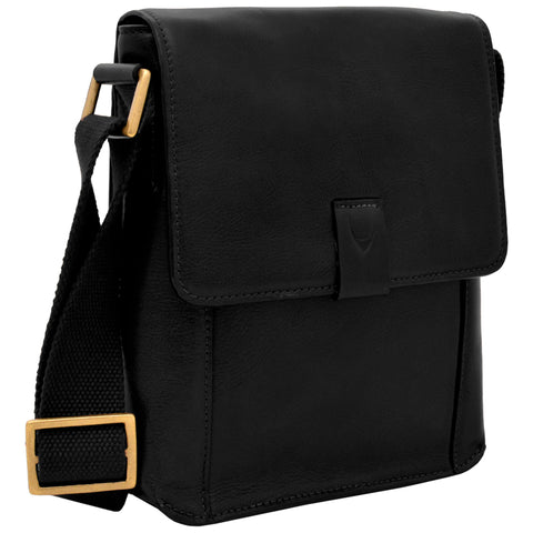 Hidesign Aiden Small Leather Messenger Cross Body Bag Black