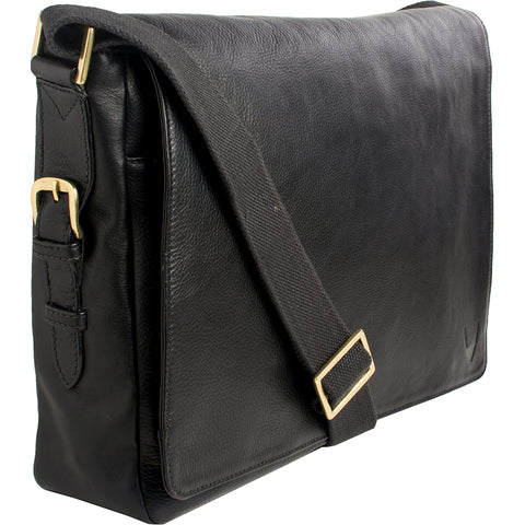 Hidesign William Horizontal 15" Laptop Compatible Leather Messenger Bag Black