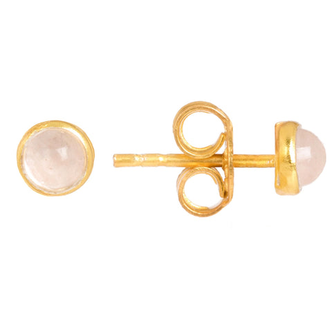 Latelita London Petite Stud Gold pink Rose Quartz Earrings