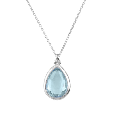 LATELITA LONDON Pisa Mini Teardrop Necklace Silver Blue Topaz