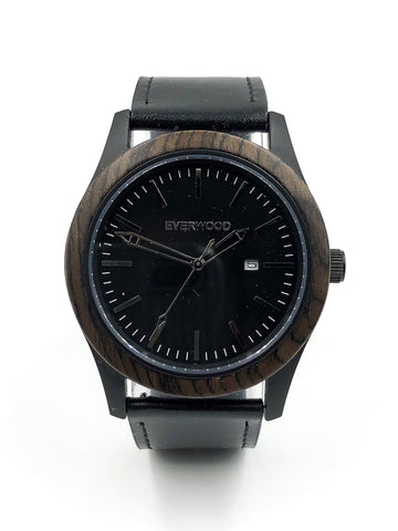 Everwood Inverness  Walnut Black Leather Watch