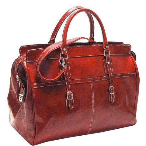 Floto Casiana Italian Leather Duffle Travel Bag Suitcase red