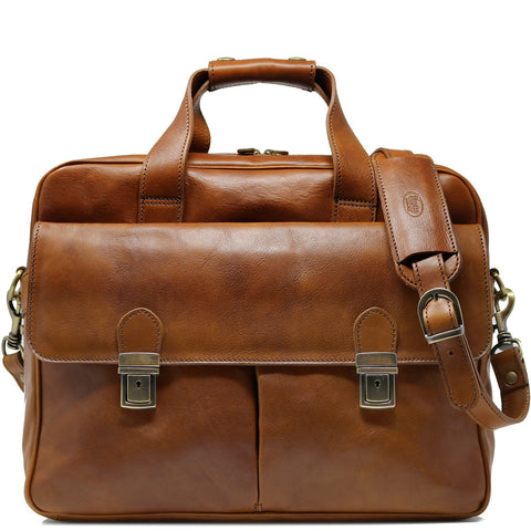 Computer Bag Floto Roma Leather Briefcase Messenger tobacco brown