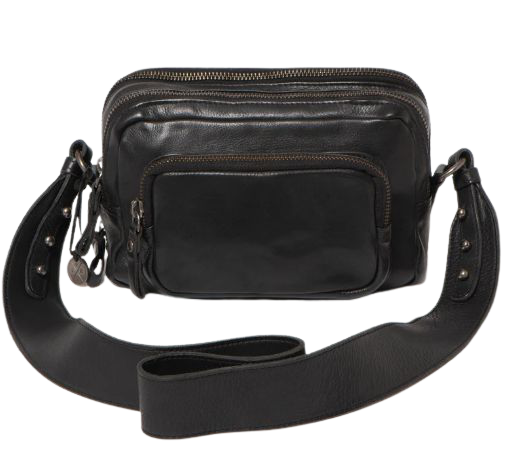 STITCH & HIDE WASHED LEATHER FITZROY CROSSBODY/SHOULDER BAG BLACK - FREE WALLET POUCH