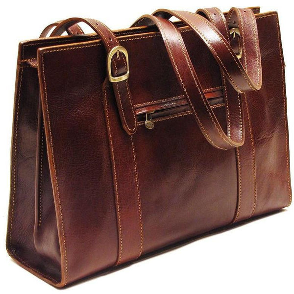 Floto Italian Leather Roma Women's Shoulder Bag Briefcase brown
