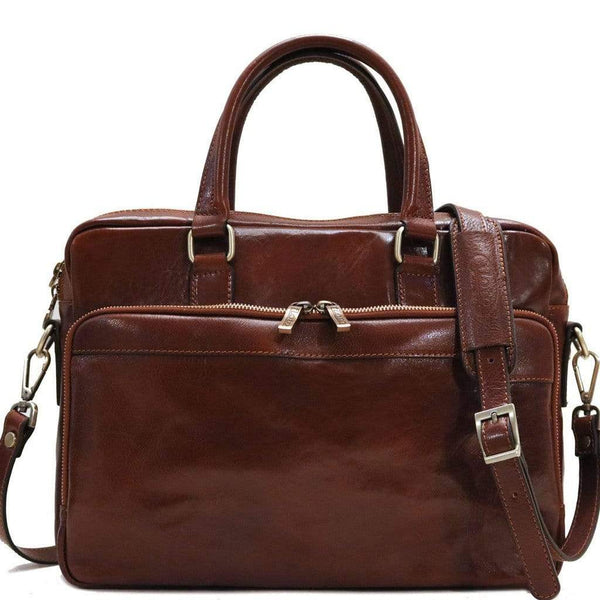 Leather Messenger Bag Laptop Briefcase Avelo brown
