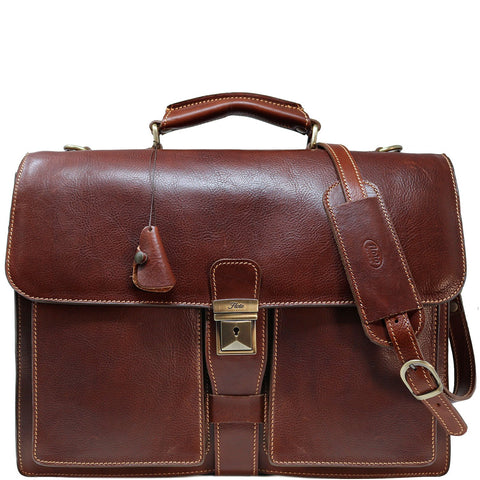 Leather Briefcase Floto Novella Italian Messenger Bag Attache brown 