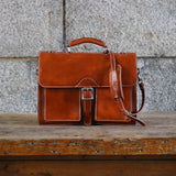 Leather Roller Buckle Briefcase Floto Novella olive front