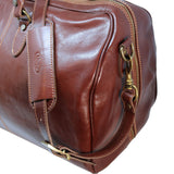 Floto Italian Leather Venezia Duffle Travel Bag Luggage brown close
