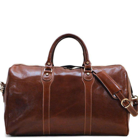 Floto Italian Milano Leather Duffle Bag Carry On Suitcase brown