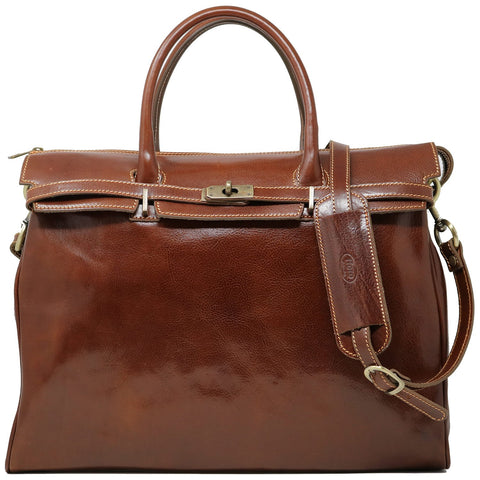 Floto Italian Leather Shoulder Tote Bag in brown