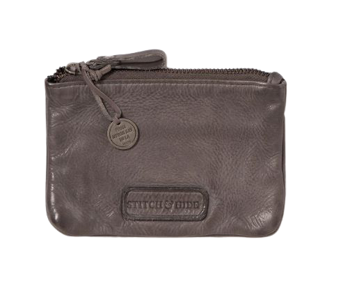 STATUS ANXIETY MELBOURNE WASHED LEATHER POUCH ZIP WALLET STEEL BROWN