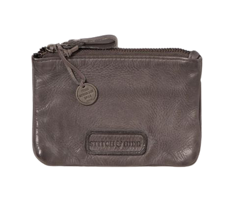 STATUS ANXIETY MELBOURNE WASHED LEATHER POUCH ZIP WALLET STEEL BROWN