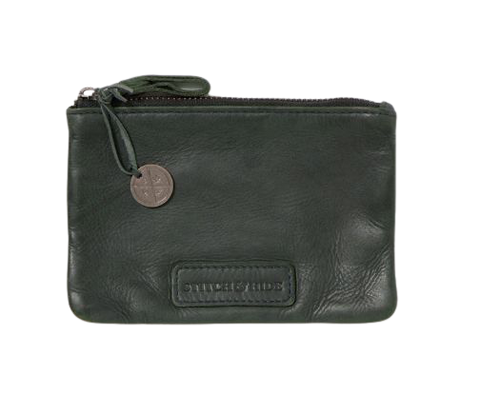 STATUS ANXIETY MELBOURNE WASHED LEATHER POUCH ZIP WALLET PETROL GREEN