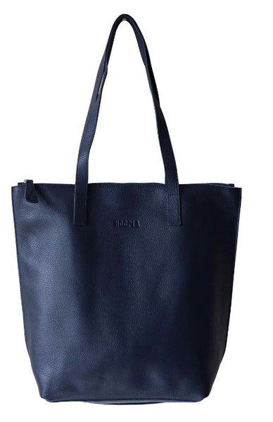 HOOPLA LEATHER SMALL ZIP TOTE NAVY BLUE