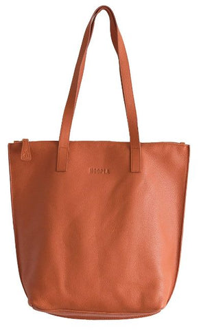 HOOPLA LEATHER SMALL ZIP TOTE OCHRE BROWN