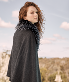Gingerlily Shawl with Fur Lined Collar Navy Blue