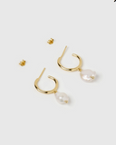 Izoa Enlighten Mini Hoop Earrings Gold Freshwater Pearl
