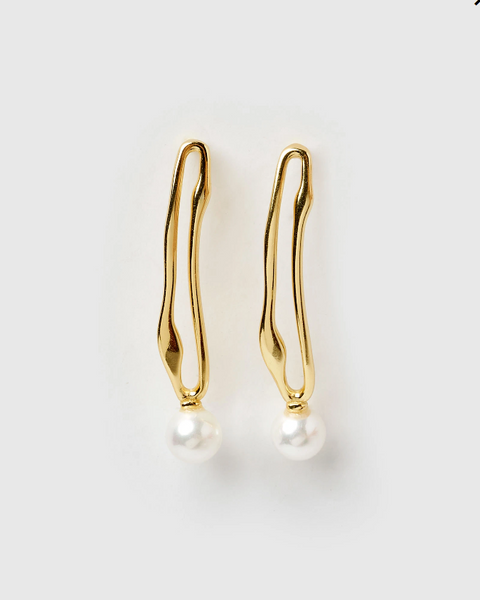 Izoa Midnight Drop Earrings Gold Freshwater Pearl