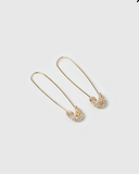 Izoa Justice Safety Pin Earrings Gold Crystal