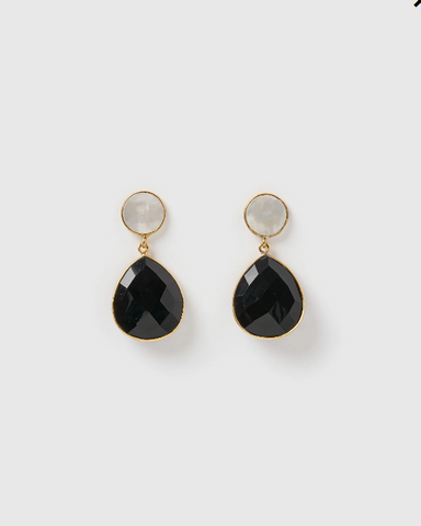 Izoa Gala Earrings Black Onyx Pearl Gold