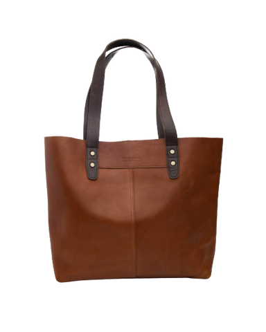 STITCH & HIDE LEATHER EMMA TOTE BAG - CLASSIC COLLECTION - MAPLE BROWN - FREE WALLET POUCH