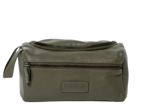 Stitch & Hide Leather Jett Toiletry Bag Olive Green