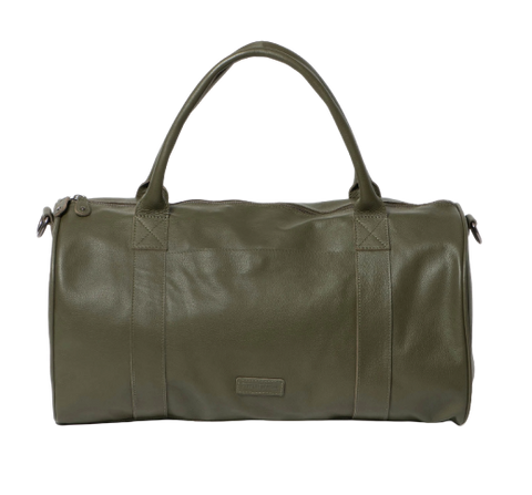 Stitch & Hide Leather Globe Weekender Duffle Bag Olive Green - FREE WALLET POUCH