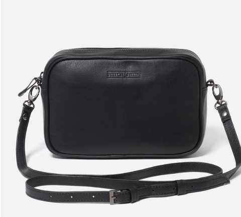 STITCH & HIDE WASHED LEATHER TAYLOR CROSSBODY BAG - BLACK - FREE KEYRING