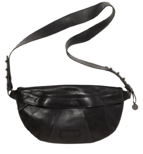 STITCH & HIDE WASHED LEATHER ST KILDA SLING/SHOULDER BAG BLACK - FREE WALLET POUCH